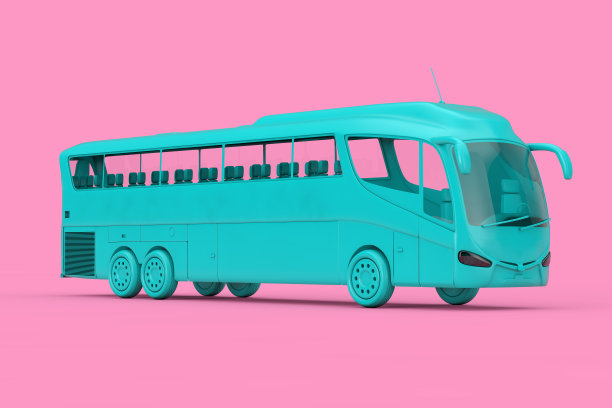 蓝色大巴旅游巴士。3d渲染图片下载