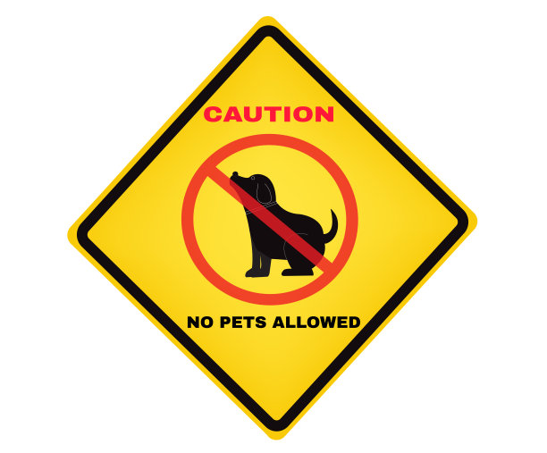 动物预防标志，警示板上写着“不准宠物进入”，注意移动设备。标志，警告符号，矢量图。图片下载