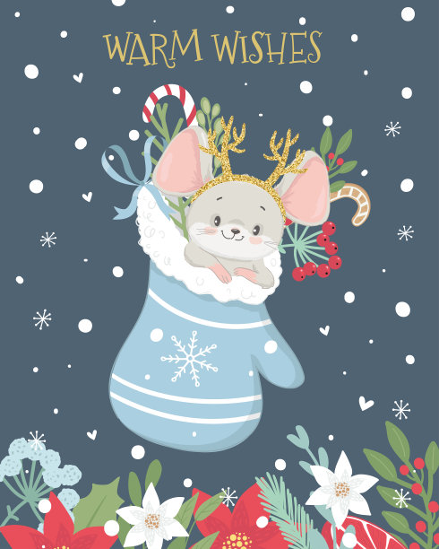 圣诞和新年贺卡与可爱的小老鼠图片下载