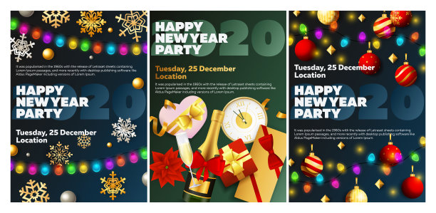 17、新年欢声笑语青青的派对，横幅上点缀着香槟酒图片下载