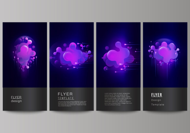 极简矢量插图的可编辑布局的传单，横幅设计模板。黑色背景与流体梯度，液体蓝色几何元素。图片下载