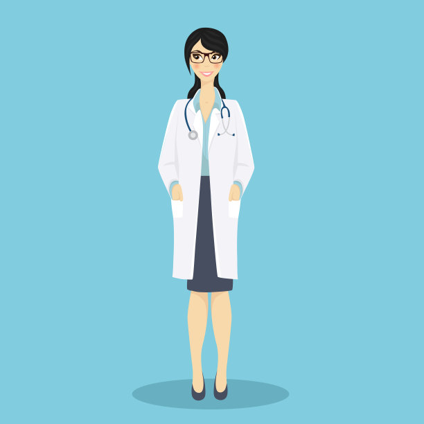 蓝色背景的女医生。图片下载