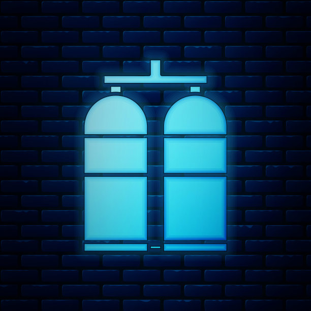 发光的霓虹灯Aqualung图标孤立在砖墙背景上。潜水员用氧气罐。潜水设备。极限运动。在水下潜水设备。矢量图图片下载