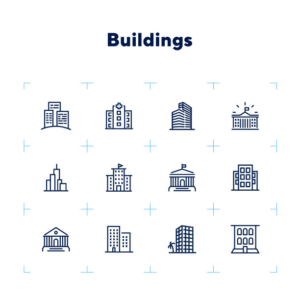 建筑物线条图标集图片下载