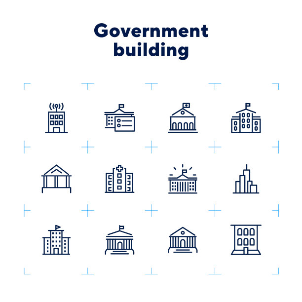 政府大楼线条图标设置图片下载