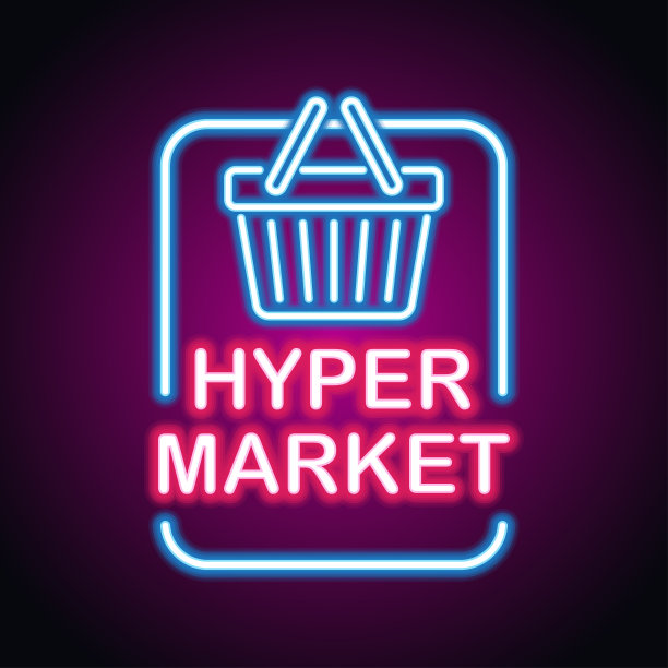 迷你超市霓虹灯超市板材添加。矢量插图图片下载