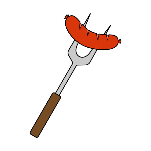 卡通香肠和烧烤叉插图图片下载