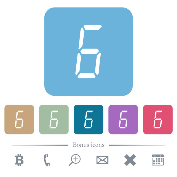 数字数字6的7段类型平坦图标的颜色圆形方形背景图片下载