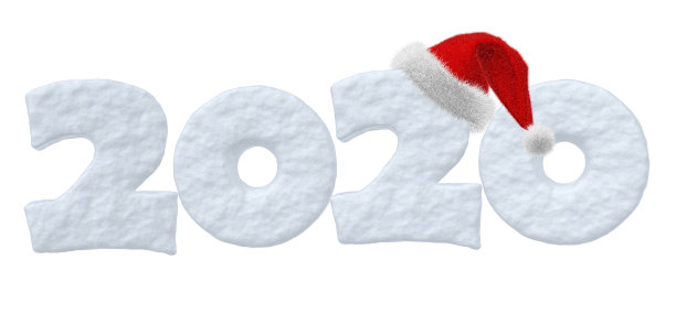 2020新年快乐雪文配圣诞老人红帽子图片下载