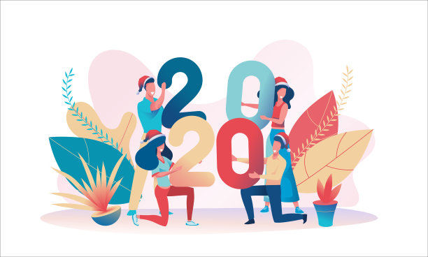 人群中圣诞老人的帽子手持数字2020图片下载