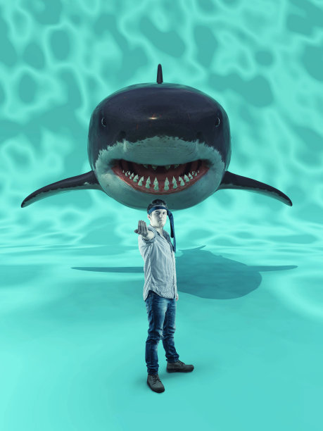 身后有鲨鱼的人在挑战位置。图片下载