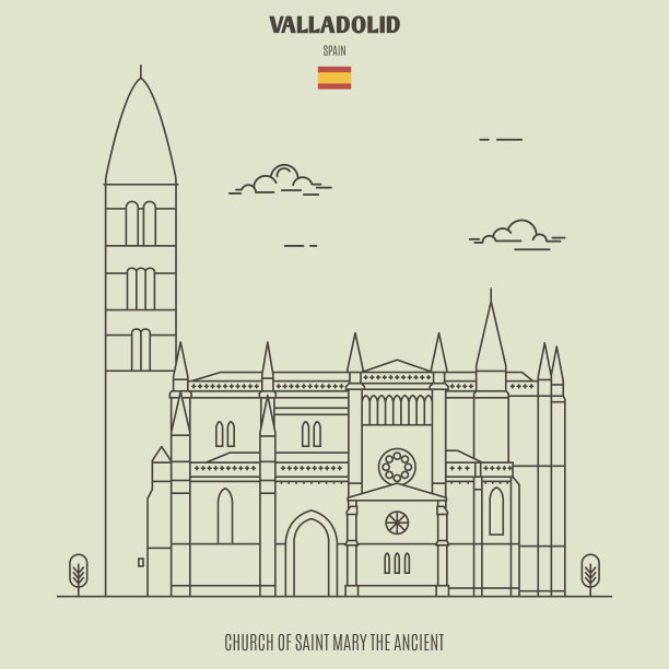西班牙巴利亚多利德的古代圣玛丽教堂。具有里程碑意义的图标图片下载