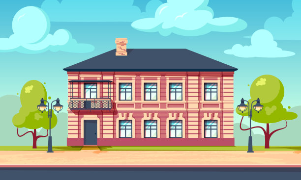 可爱的欧洲房屋立面，矢量图标图片下载