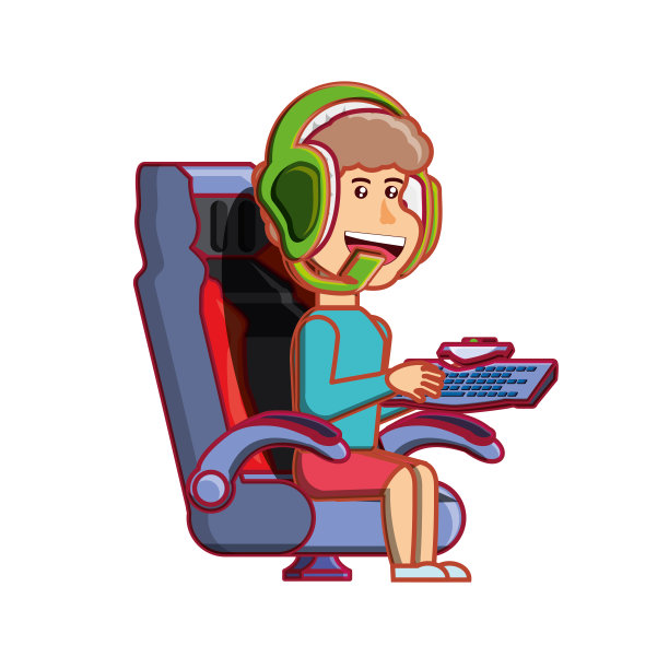 男孩戴着耳机玩电子游戏图片下载