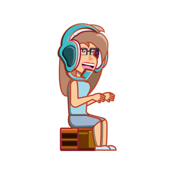 女孩坐在戴着耳机的化身角色图片下载
