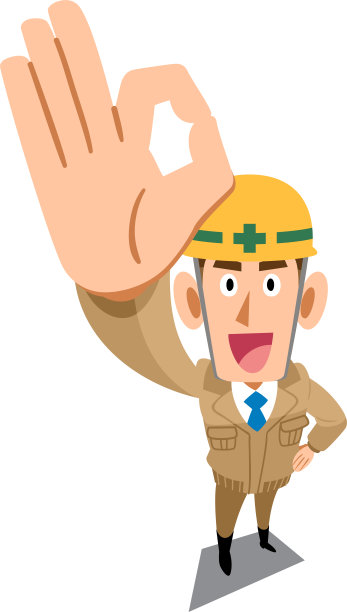 建筑工地工人穿着米色工作服，手举OK标志图片下载