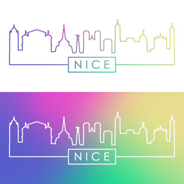 不错的天际线。彩色线性风格。可编辑的矢量文件。图片下载