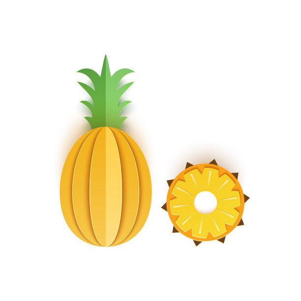 这张纸是用整个菠萝和切好的菠萝切成的，这是一个很好的设计。夏天，甜柑橘多汁的食物。矢量卡3d插图。热带纸制品层果图片下载