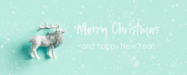 白色圣诞驯鹿在新薄荷。圣诞节。平的。图片下载