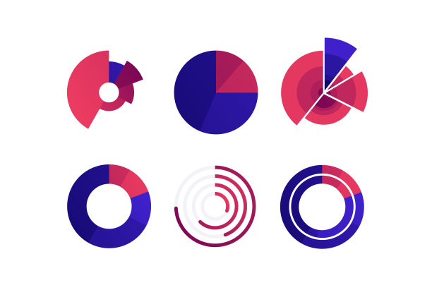一套财务图表彩色图标。饼，甜甜圈，径向杆和极面积图。图片下载