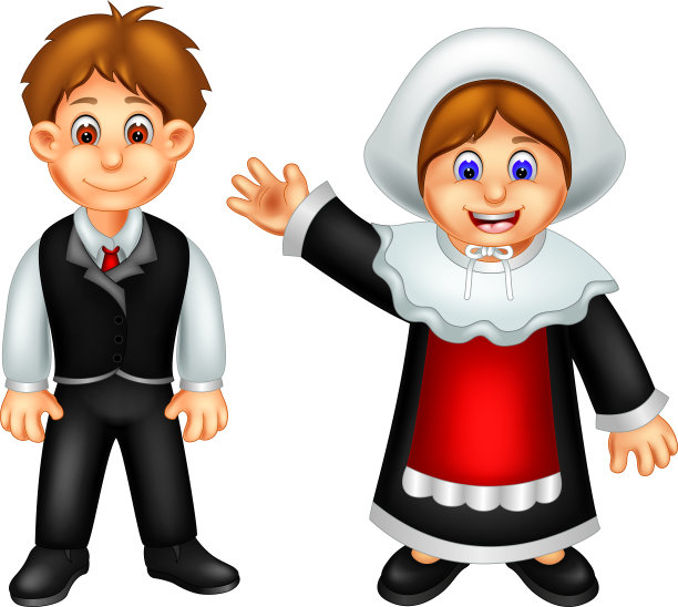 酷夫妇在黑色民族传统服装卡通图片下载