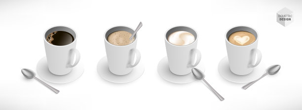 等距杯咖啡组合与勺子图片下载