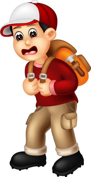 酷冒险男孩在红衬衫和帽子卡通图片下载