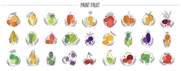图标水果和蔬菜集。手绘朴素风格图片下载