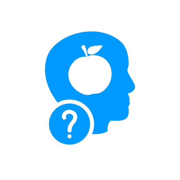 知识的迹象。大脑和苹果图标与问号，帮助，如何，信息，查询符号图片下载