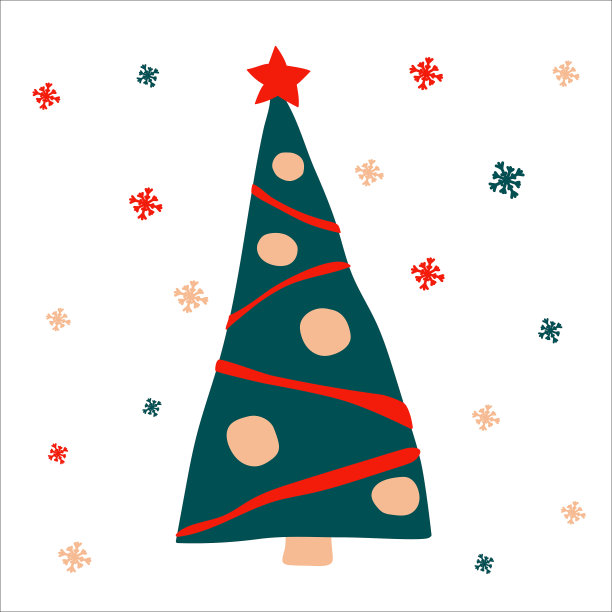 美丽的装饰圣诞树花环和球在白色的背景与雪花。矢量插图，在斯堪的纳维亚手绘风格，方形格式。适合制作贺卡或横幅图片下载