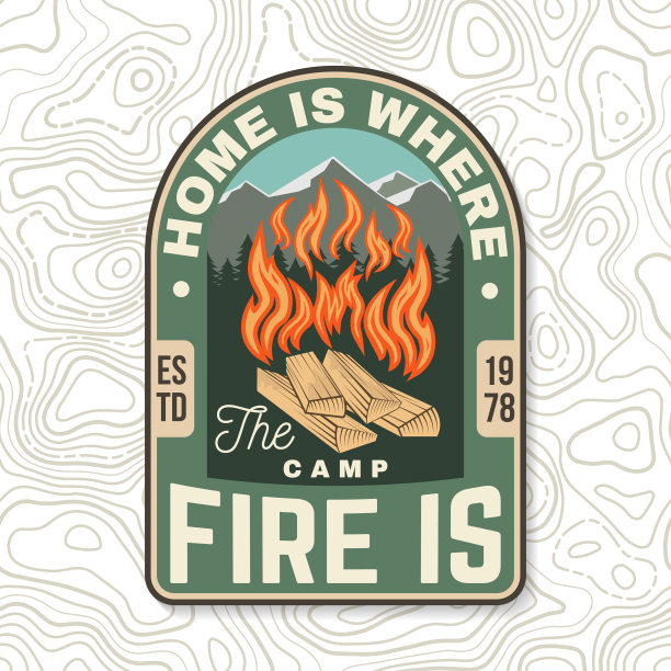家就是营火所在的地方。矢量插画家。萨默尔阵营徽章。补丁,邮票。概念衬衫或徽章，覆盖，打印，邮票或t恤。设计与篝火轮廓。图片下载