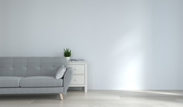 墙面模型和沙发前面的黄色空墙3d渲染现代家居设计，墙面模型元素为平面设计墙面模型图片下载