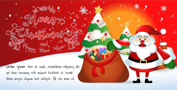 圣诞快乐。可爱的圣诞老人卡通为圣诞节和新年的背景。矢量插图。图片下载