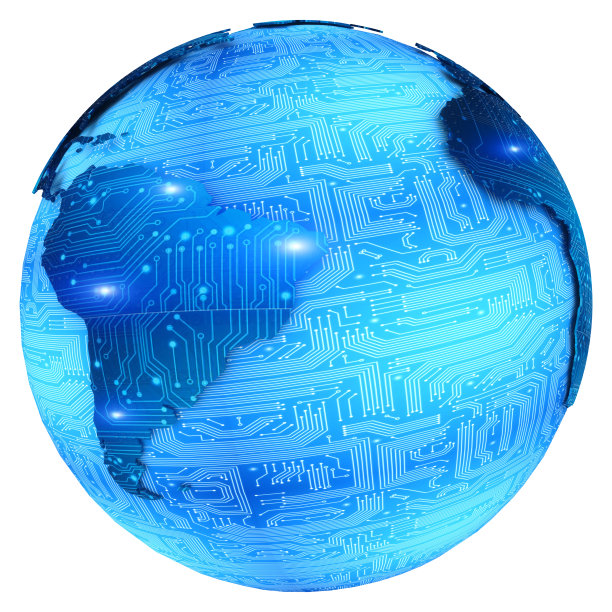 有电路板表面的星球。三维演示图片下载