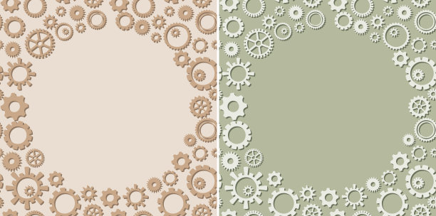 在米黄色和绿色背景上的圆形框架与齿轮-向量与齿轮图片下载