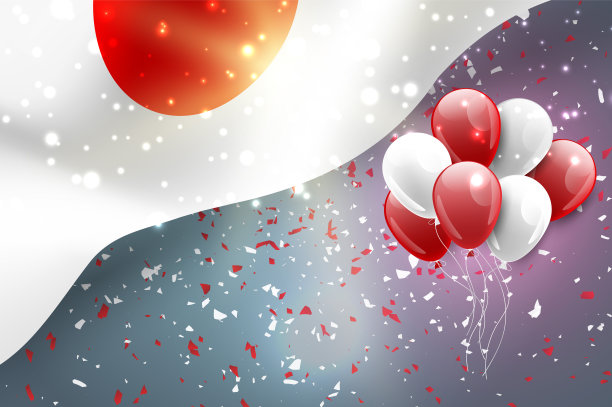 日本国家的概念。横幅或海报为当地的日本节日，独立日，昭和，Emperorâ的生日，国家基金会。五彩纸屑装饰和红白国旗。矢量插图。图片下载