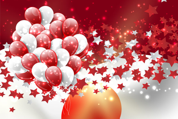 日本国家的概念。横幅或海报为当地的日本节日，独立日，昭和，Emperorâ的生日，国家基金会。五彩纸屑装饰气球和红白国旗。矢量插图。图片下载