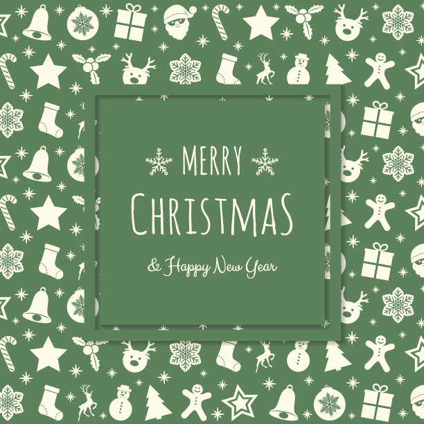 圣诞快乐，新年快乐 - 手绘装饰贺卡矢量素材图片下载