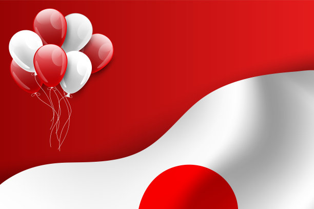 日本国家的概念。横幅或海报为当地的日本节日，独立日，昭和，Emperorâ的生日，国家基金会。气球和红白相间的旗子。矢量插图。图片下载