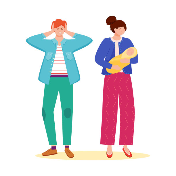问题关系平面矢量图。家庭问题。夫妻冲突。丈夫和妻子之间的误会。婚姻与婴儿孤立的卡通人物在白色的背景图片下载