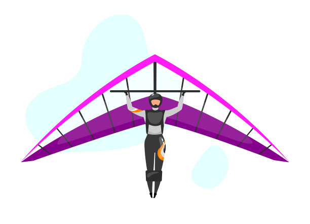 悬挂滑翔平面矢量插图。跳伞,跳伞经验。极限运动。积极的生活方式。户外活动。运动员孤立的卡通人物在蓝色的背景图片下载