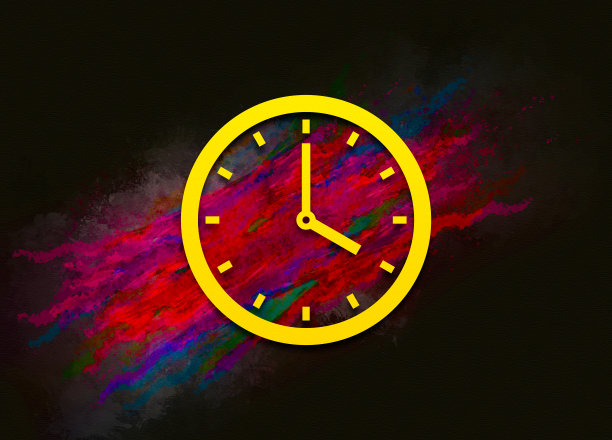 时钟图标彩色油漆抽象背景笔刷笔画插图设计图片下载