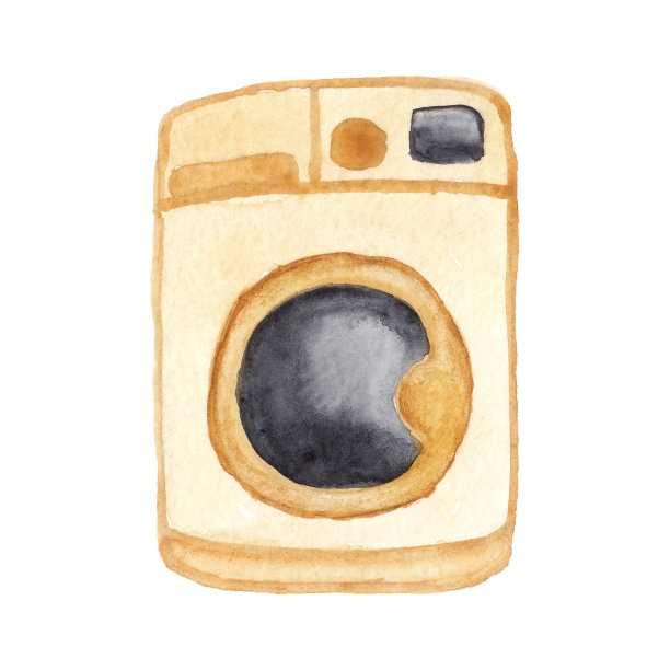水彩插图的米色洗衣机图片下载
