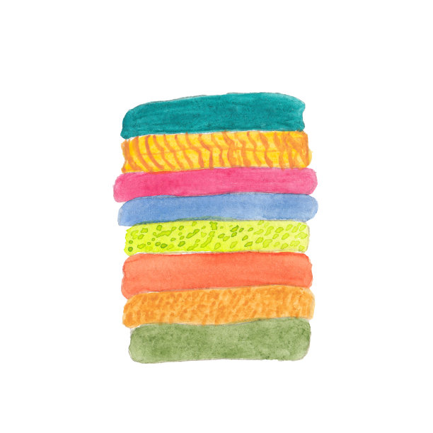 一堆亚麻和衣服的水彩画插图彩色织物图片下载