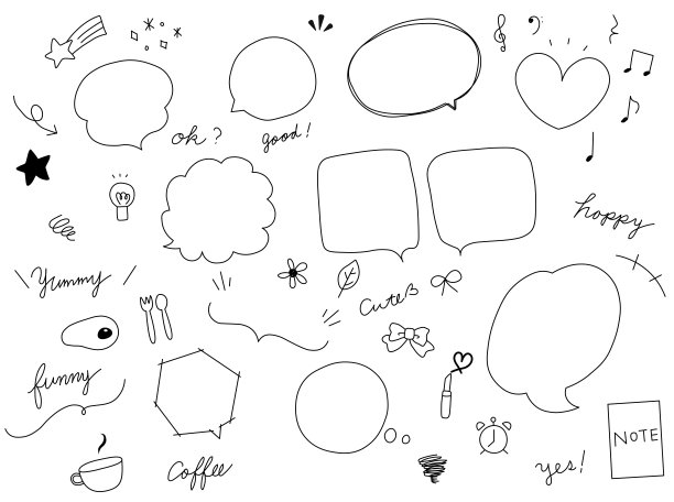 手绘插图，矢量，语音气泡和图标设置图片下载