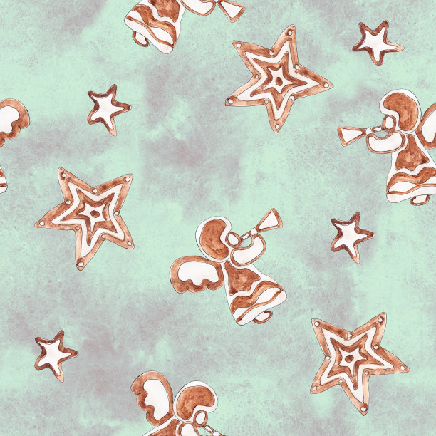 圣诞姜饼饼干糖果糖果棒棒糖水彩手绘艺术复古无缝图案图片下载