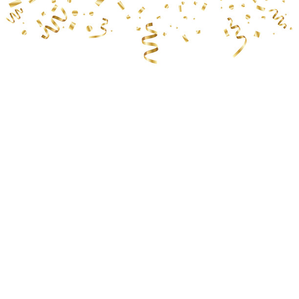 金色弯曲的纸屑孤立在透明的背景。五彩纸屑破裂。节日的矢量图素材图片