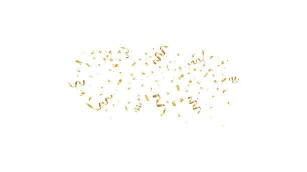 金色弯曲的纸屑孤立在透明的背景。五彩纸屑破裂。节日的矢量图图片下载