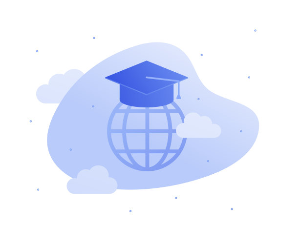 全球教育理念例证。总督的帽子在天空景观与行星图标。图片下载