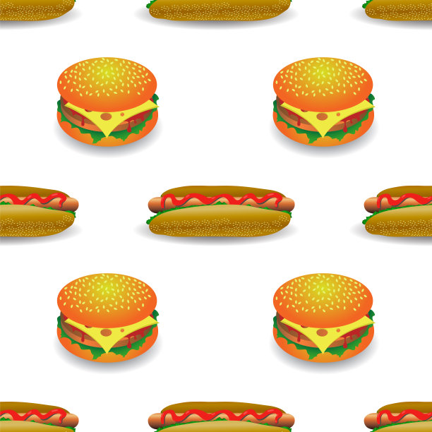 街头快餐无缝模式。新鲜汉堡和热狗。不健康的高热量食物。的三明治。图片下载